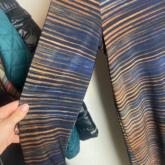 Clara Sun Woo Size Medium Striped Tunic Top Blouse Blue Brown V Neck Artsy Shirt - Picture 6 of 6